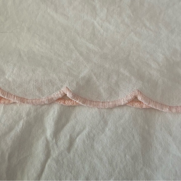 VTG Made in France King size flat sheet + sham set cotton pink scalloped edge - Picture 7 of 16